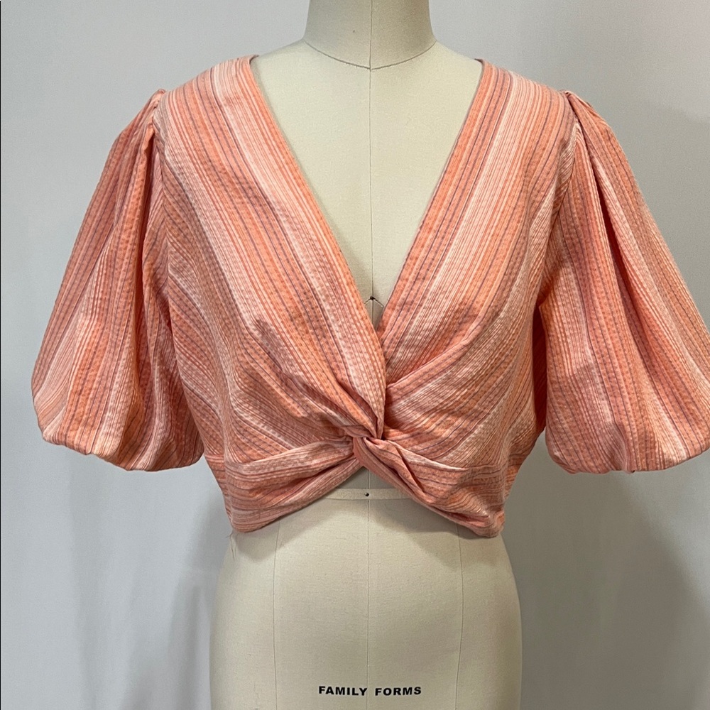 Dolan Coral Striped Twist Front Blouse